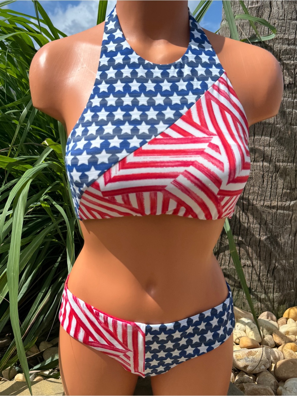 Victoria's Secret Red, White & Blue High-Neck Star & Stripes Bikini